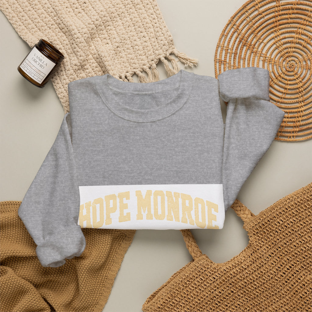 Hope Monroe Crewneck Sweatshirt — Soft White Vintage College Logo
