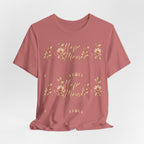 Stay Home Floral T-Shirt — Cozy Pink Tee with Script & Moon Phase Design