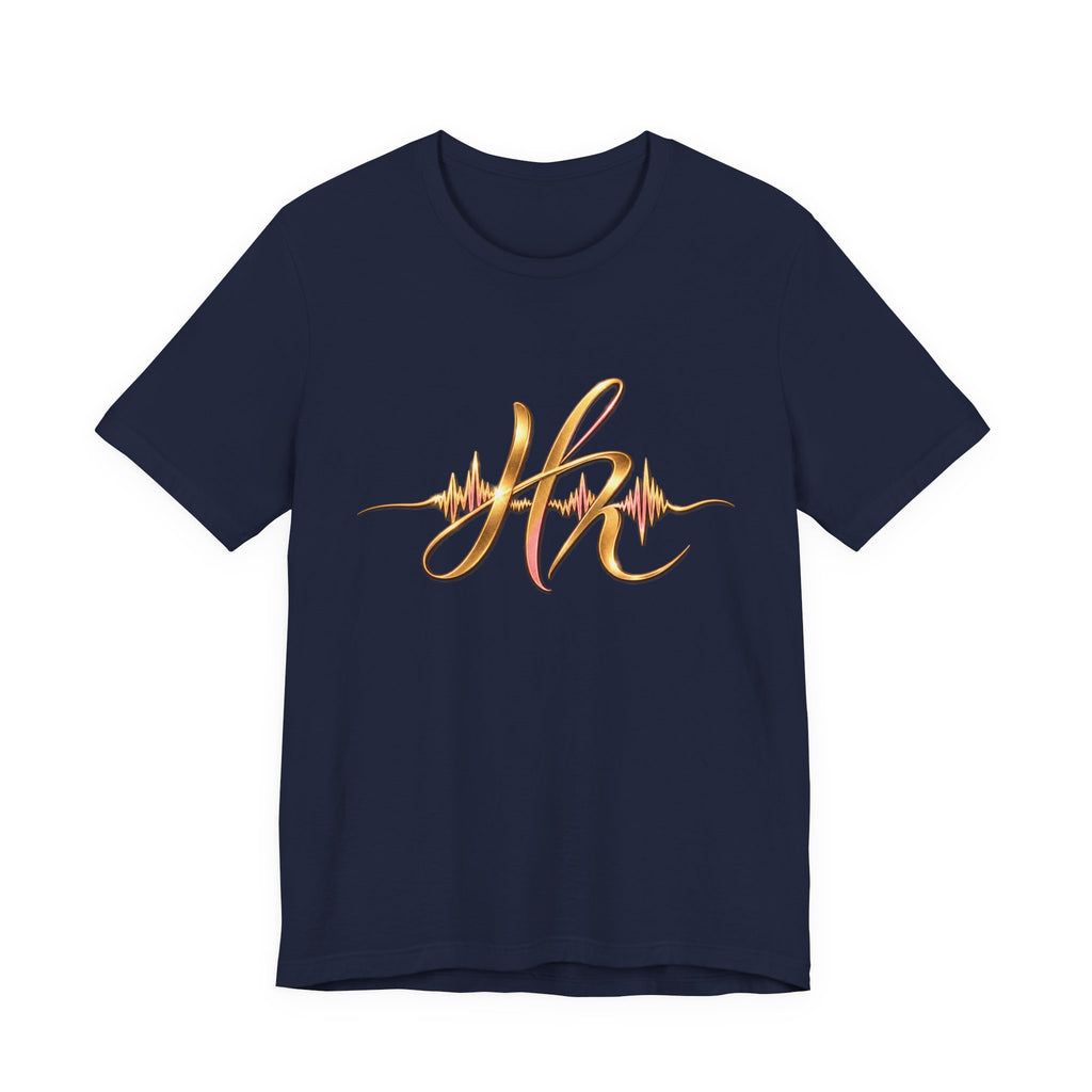 Hope Monroe brand- Gold Script Initials Heartbeat Tee — 'HM' Monogram Minimalist T‑Shirt