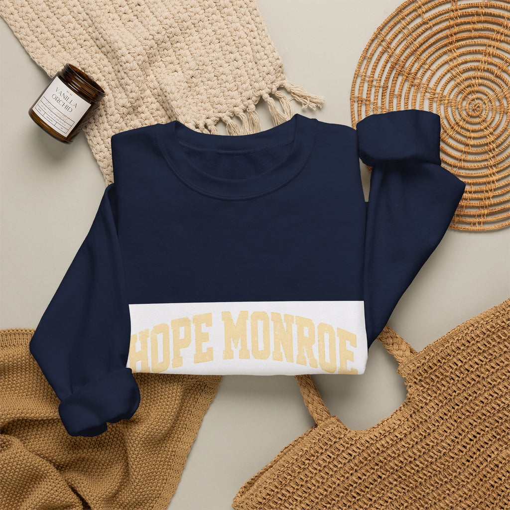 Hope Monroe Crewneck Sweatshirt — Soft White Vintage College Logo