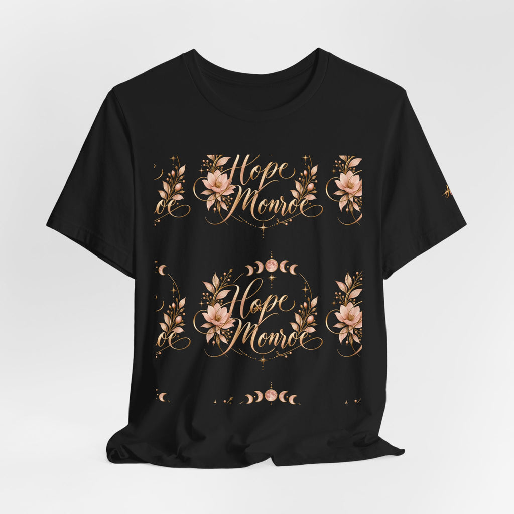 Stay Home Floral T-Shirt — Cozy Pink Tee with Script & Moon Phase Design