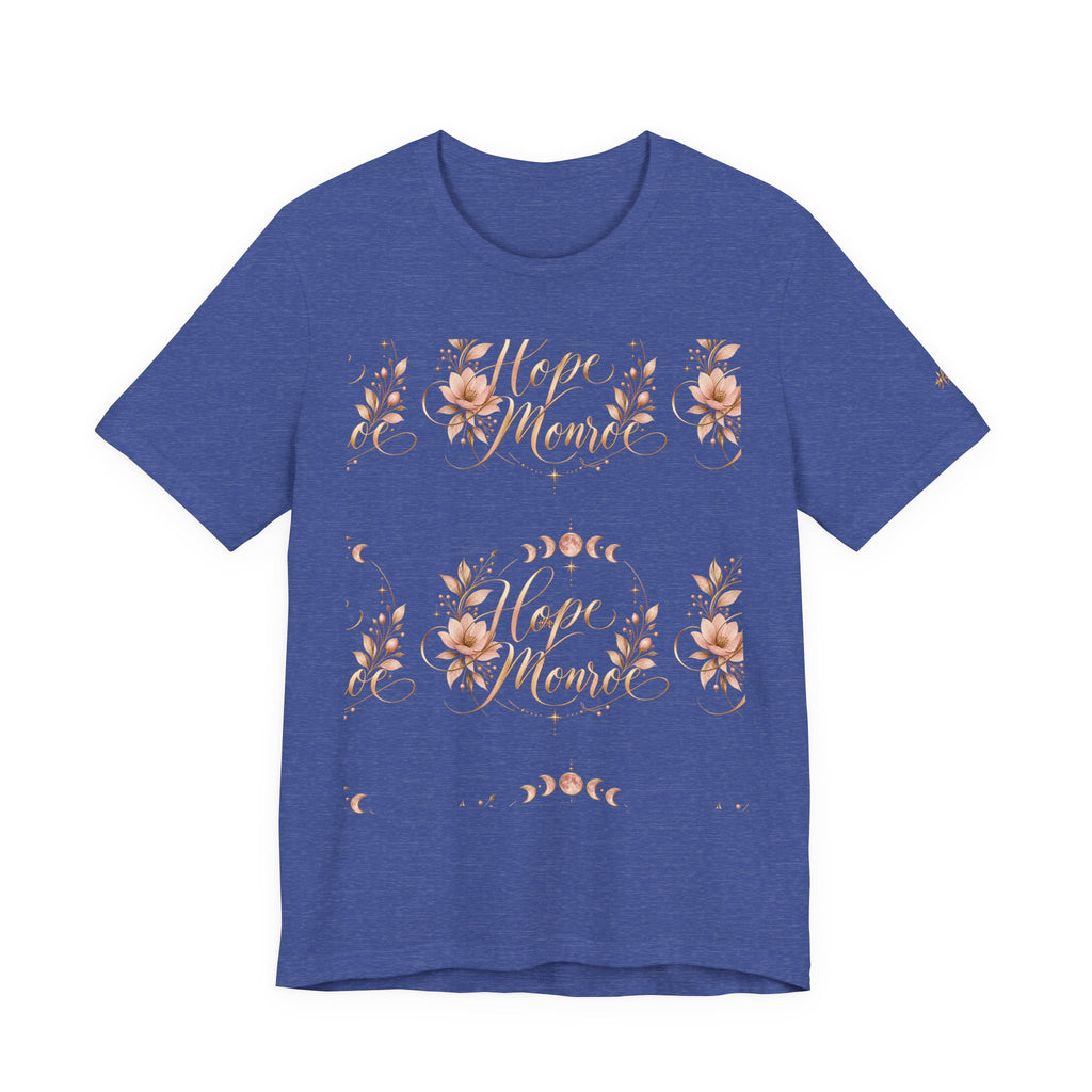 Stay Home Floral T-Shirt — Cozy Pink Tee with Script & Moon Phase Design