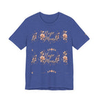 Stay Home Floral T-Shirt — Cozy Pink Tee with Script & Moon Phase Design