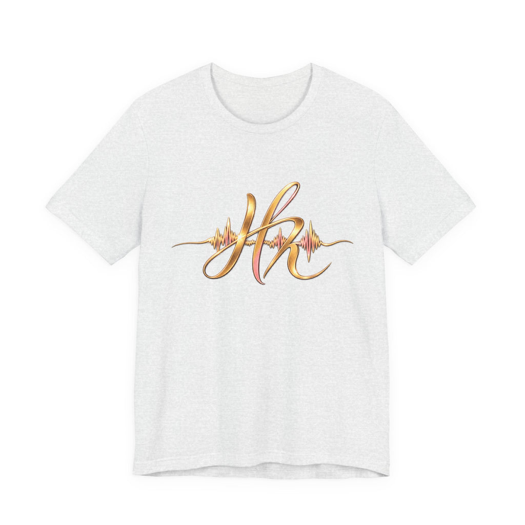 Hope Monroe brand- Gold Script Initials Heartbeat Tee — 'HM' Monogram Minimalist T‑Shirt