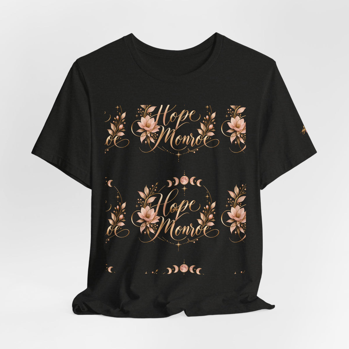 Stay Home Floral T-Shirt — Cozy Pink Tee with Script & Moon Phase Design