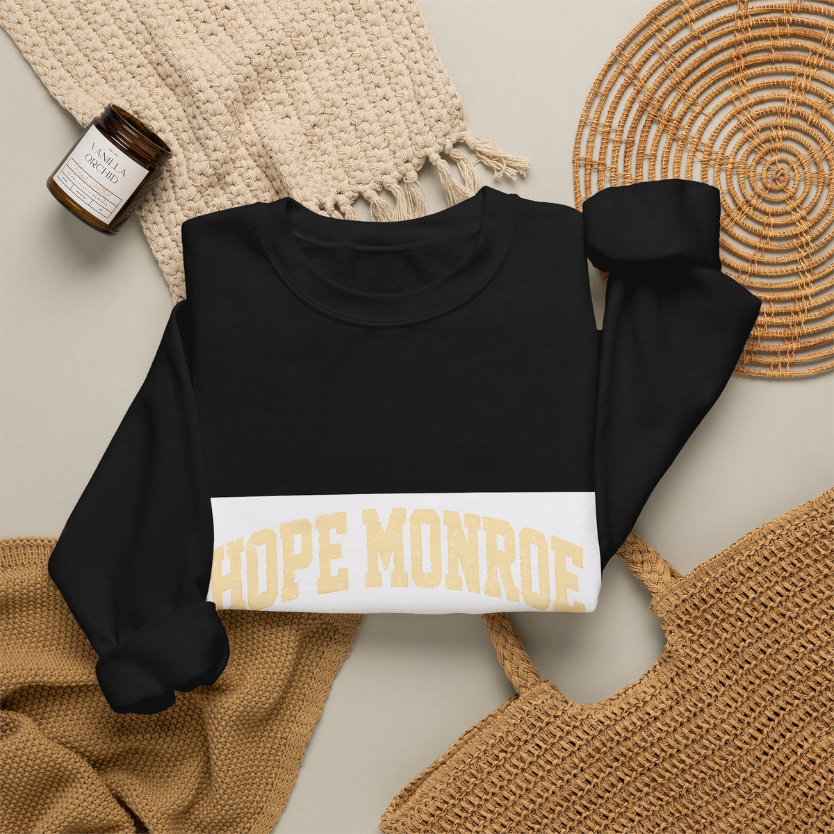 Hope Monroe Crewneck Sweatshirt — Soft White Vintage College Logo
