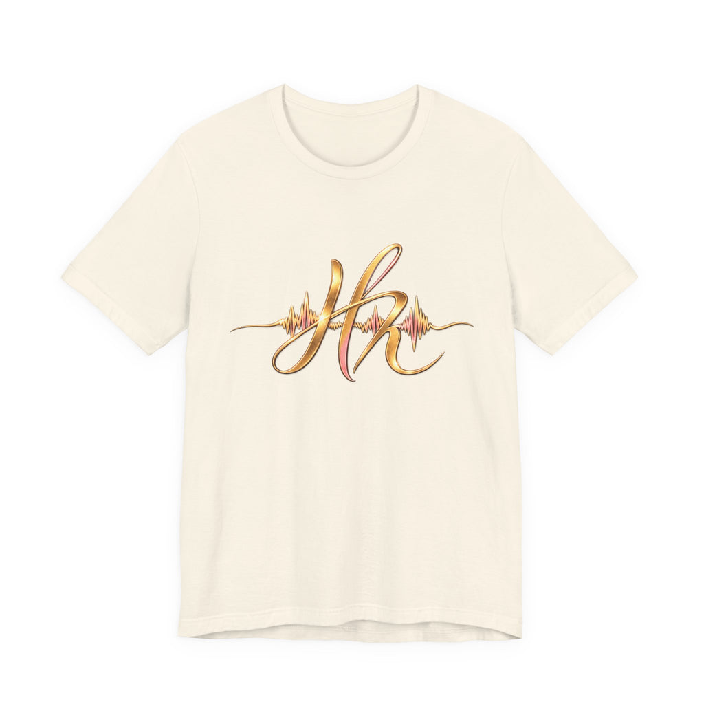 Hope Monroe brand- Gold Script Initials Heartbeat Tee — 'HM' Monogram Minimalist T‑Shirt