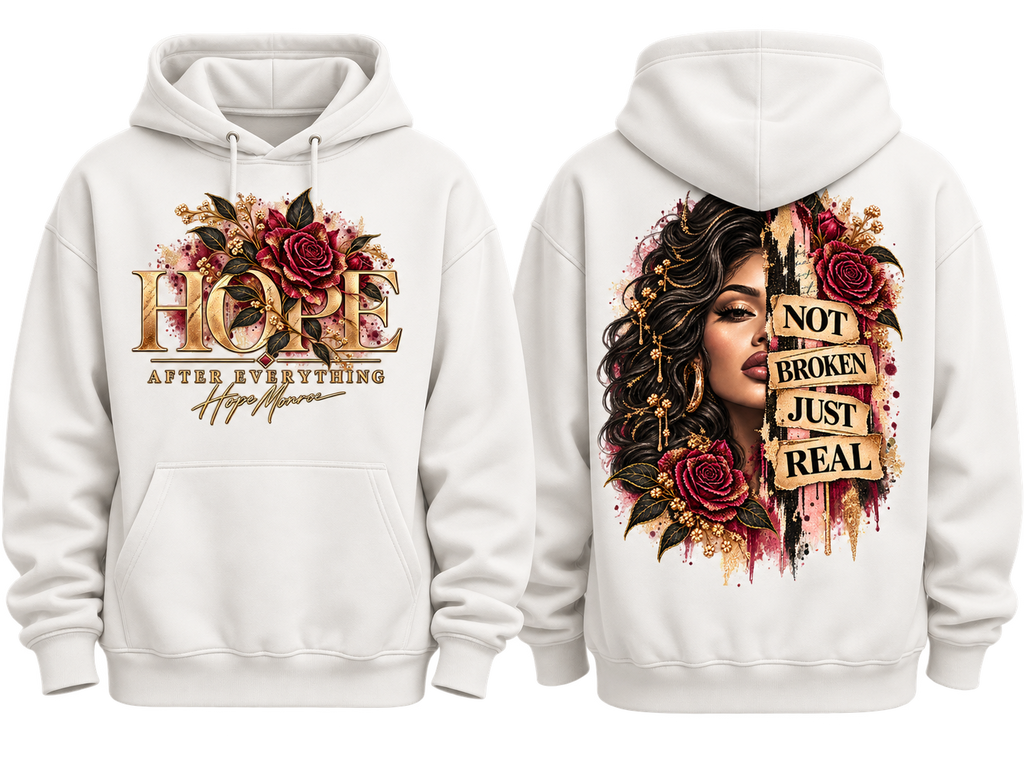 Not Broken. Just Real. — Portrait Hoodie