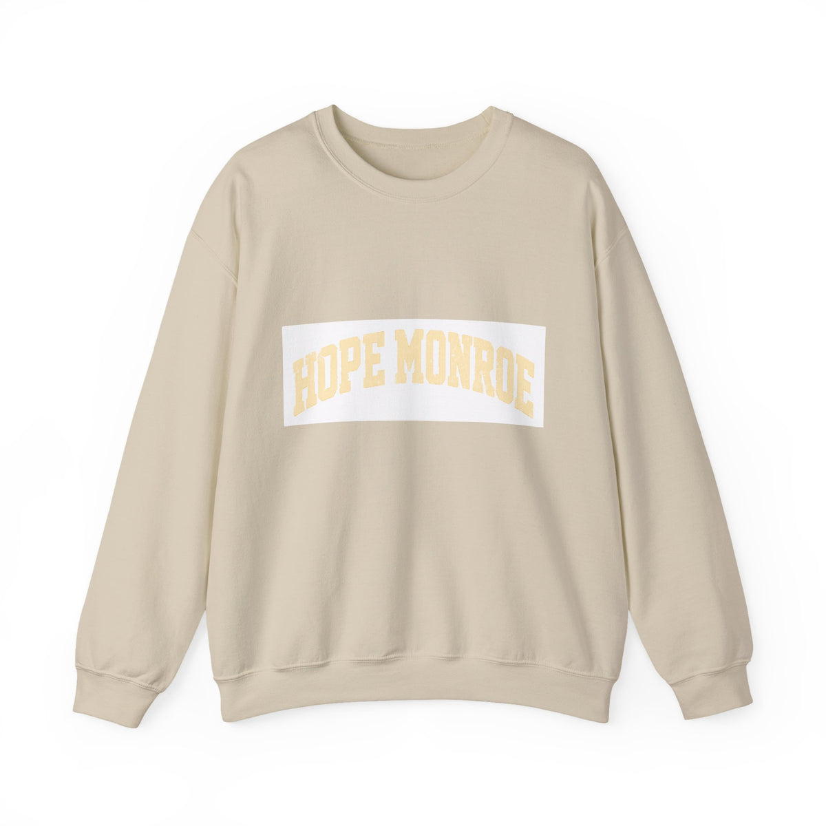 Hope Monroe Crewneck Sweatshirt — Soft White Vintage College Logo
