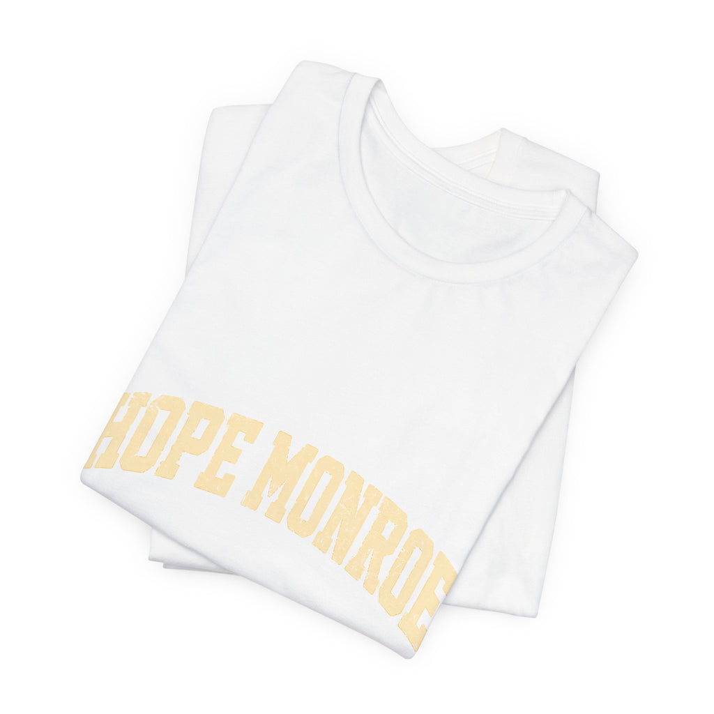 Hope Monroe Graphic Tee — Vintage Arch Logo Short Sleeve Shirt