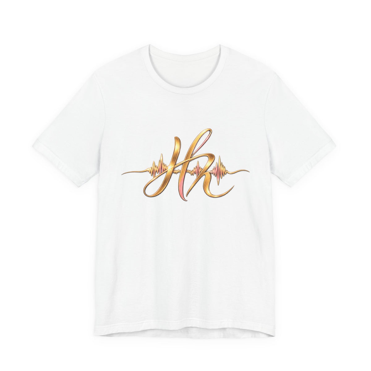 Hope Monroe brand- Gold Script Initials Heartbeat Tee — 'HM' Monogram Minimalist T‑Shirt