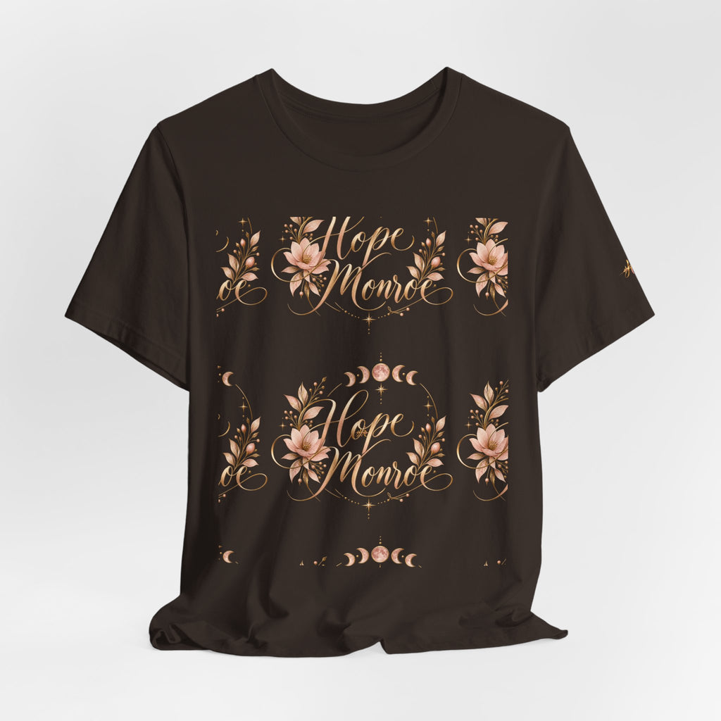 Stay Home Floral T-Shirt — Cozy Pink Tee with Script & Moon Phase Design