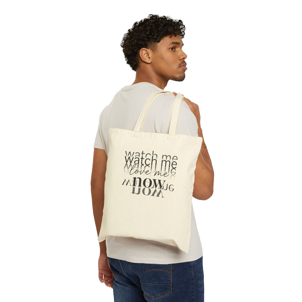 Now Phrase Canvas Tote Bag — Minimal Typographic 'Watch Me Now' Tote