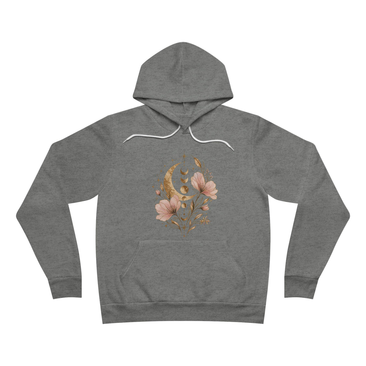 Moon Phases Floral Hoodie — Botanical Crescent Graphic Pullover