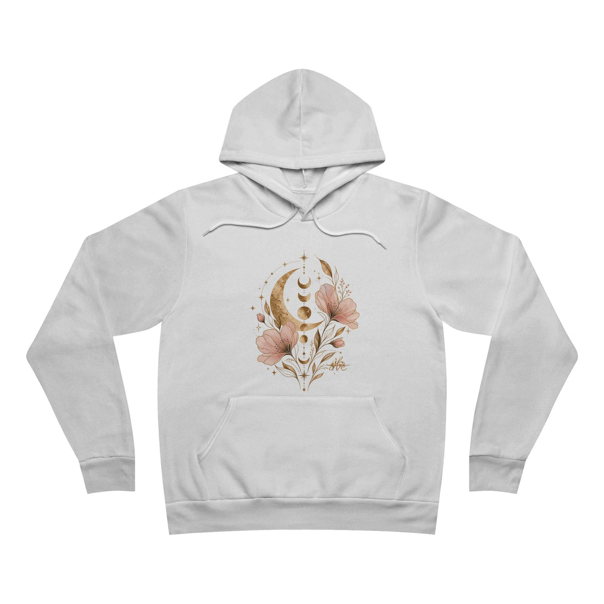 Moon Phases Floral Hoodie — Botanical Crescent Graphic Pullover