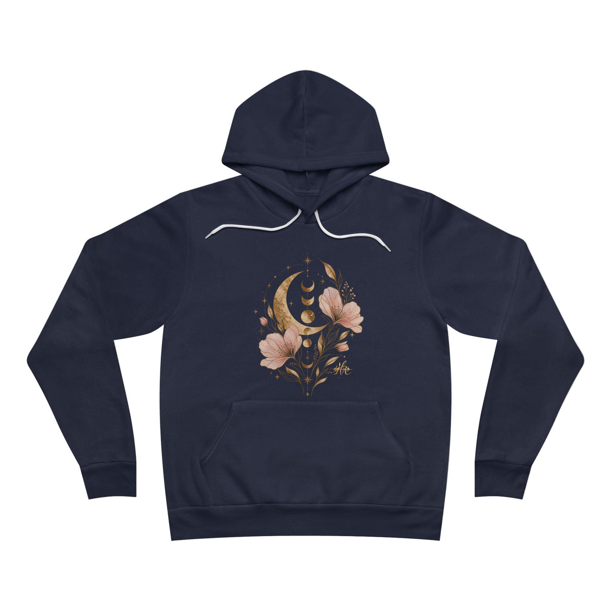 Moon Phases Floral Hoodie — Botanical Crescent Graphic Pullover