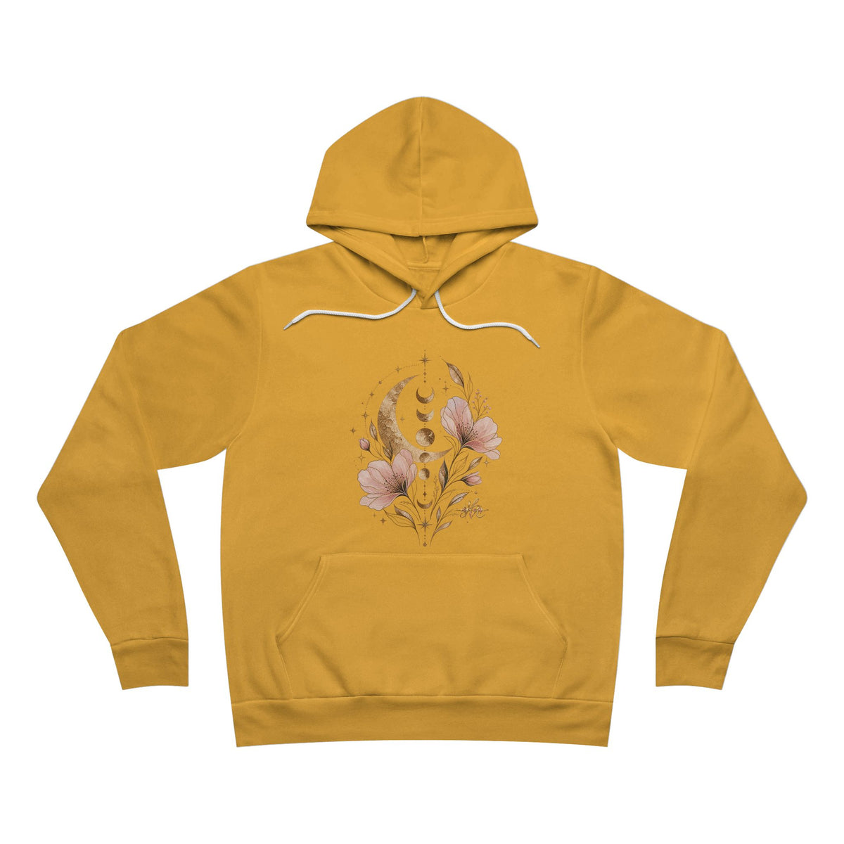 Moon Phases Floral Hoodie — Botanical Crescent Graphic Pullover
