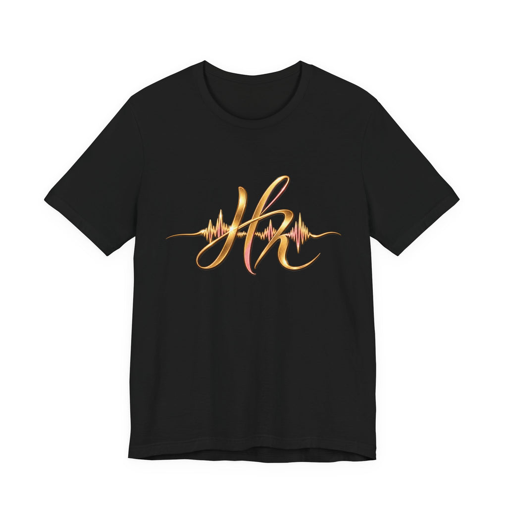 Hope Monroe brand- Gold Script Initials Heartbeat Tee — 'HM' Monogram Minimalist T‑Shirt