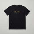 Hope minimal wordmark tee - Antique Gold on Void Black - Hope Monroe brand identity merch