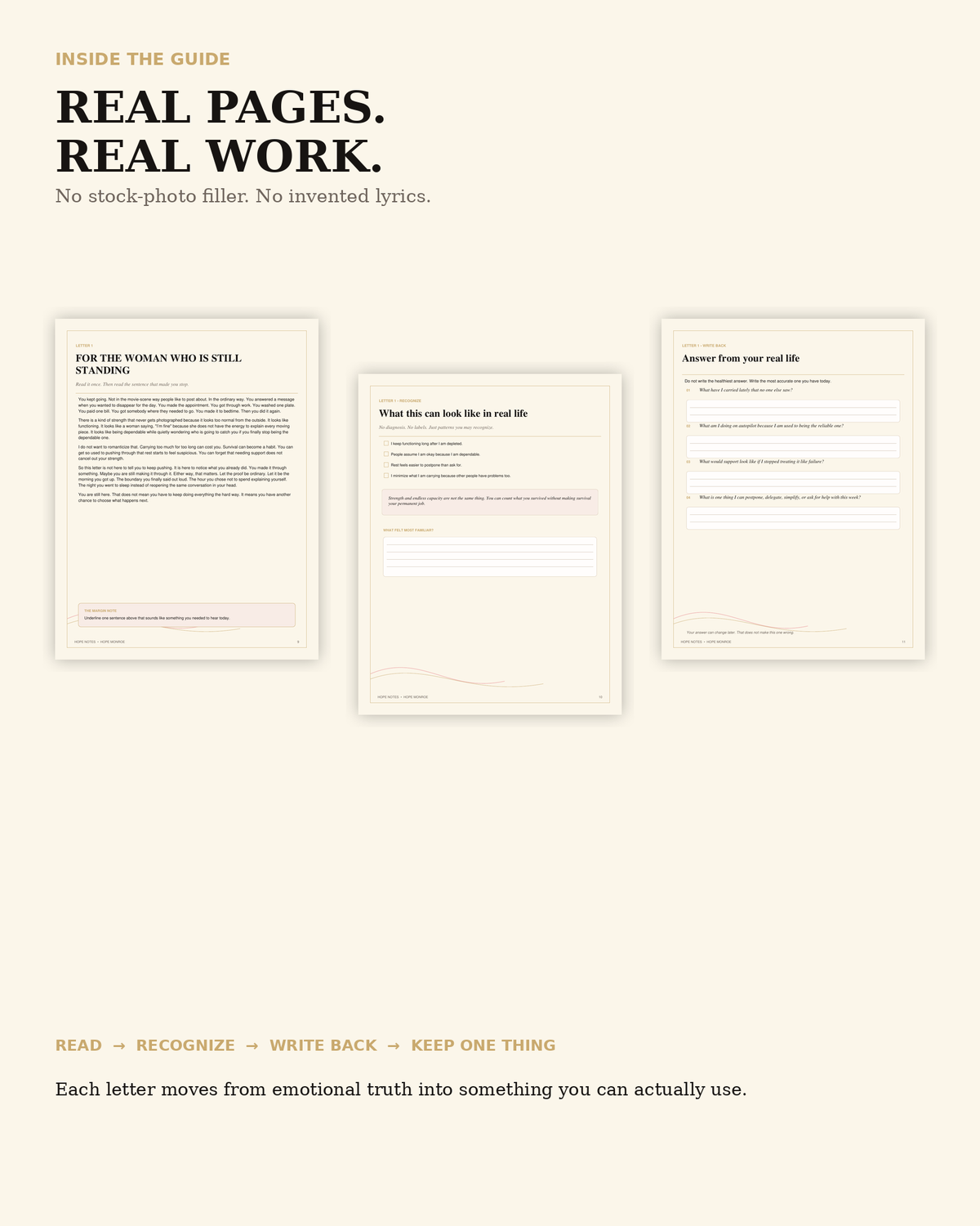 Inside Hope Notes with real letter, pattern recognition, and write-back pages