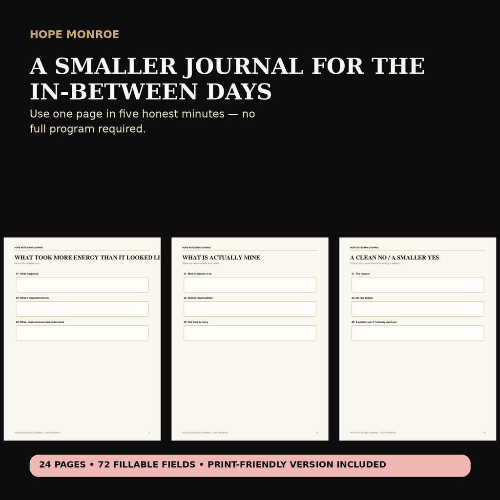 Inside Hope Notes Mini Journal with guided reflection pages and fillable fields