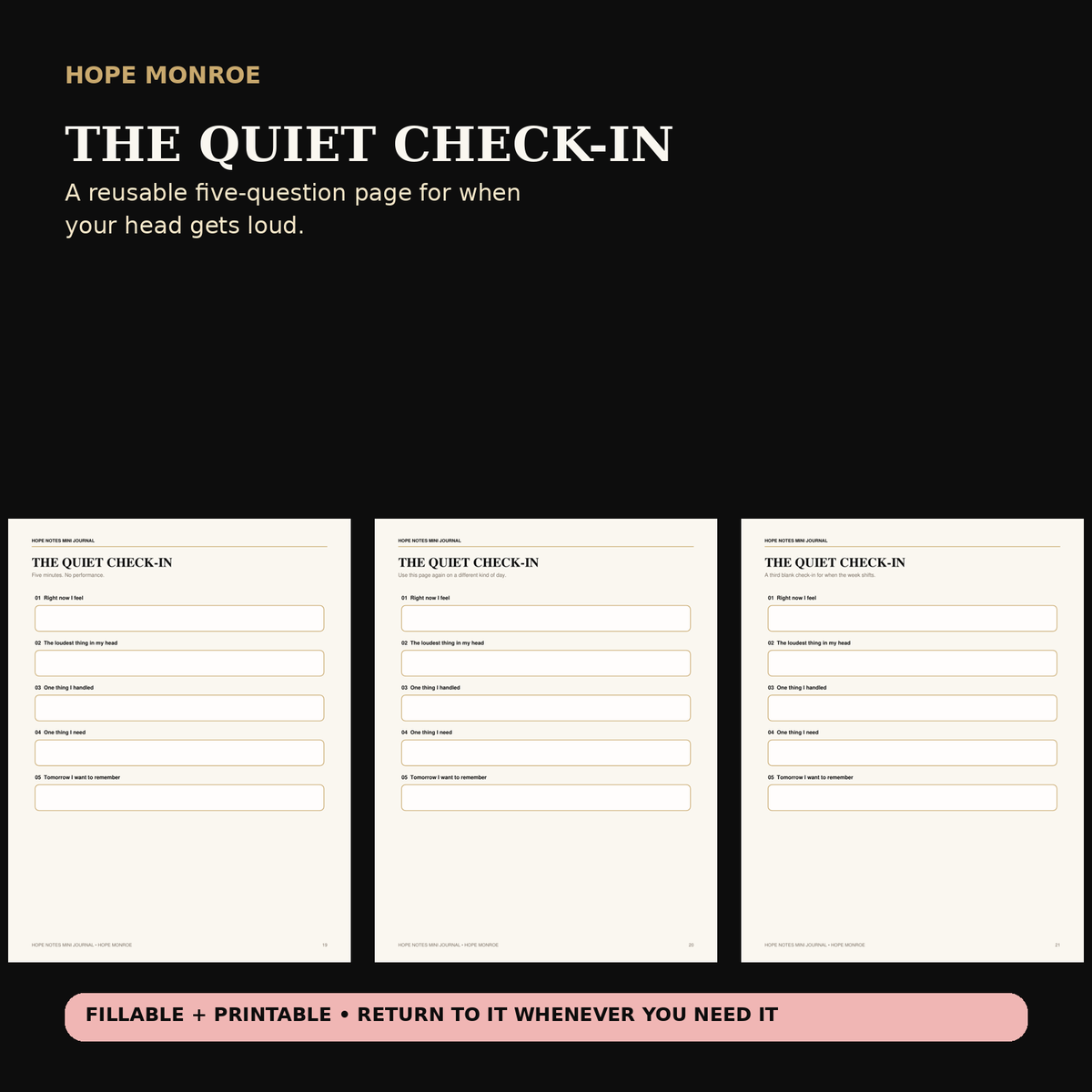 The Quiet Check-In reusable page from Hope Notes Mini Journal