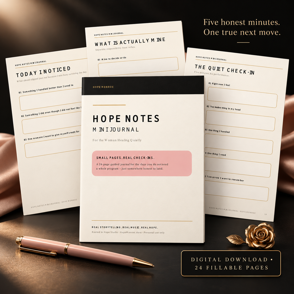 Hope Notes Mini Journal digital download by Hope Monroe with real guided pages for honest five-minute reflection