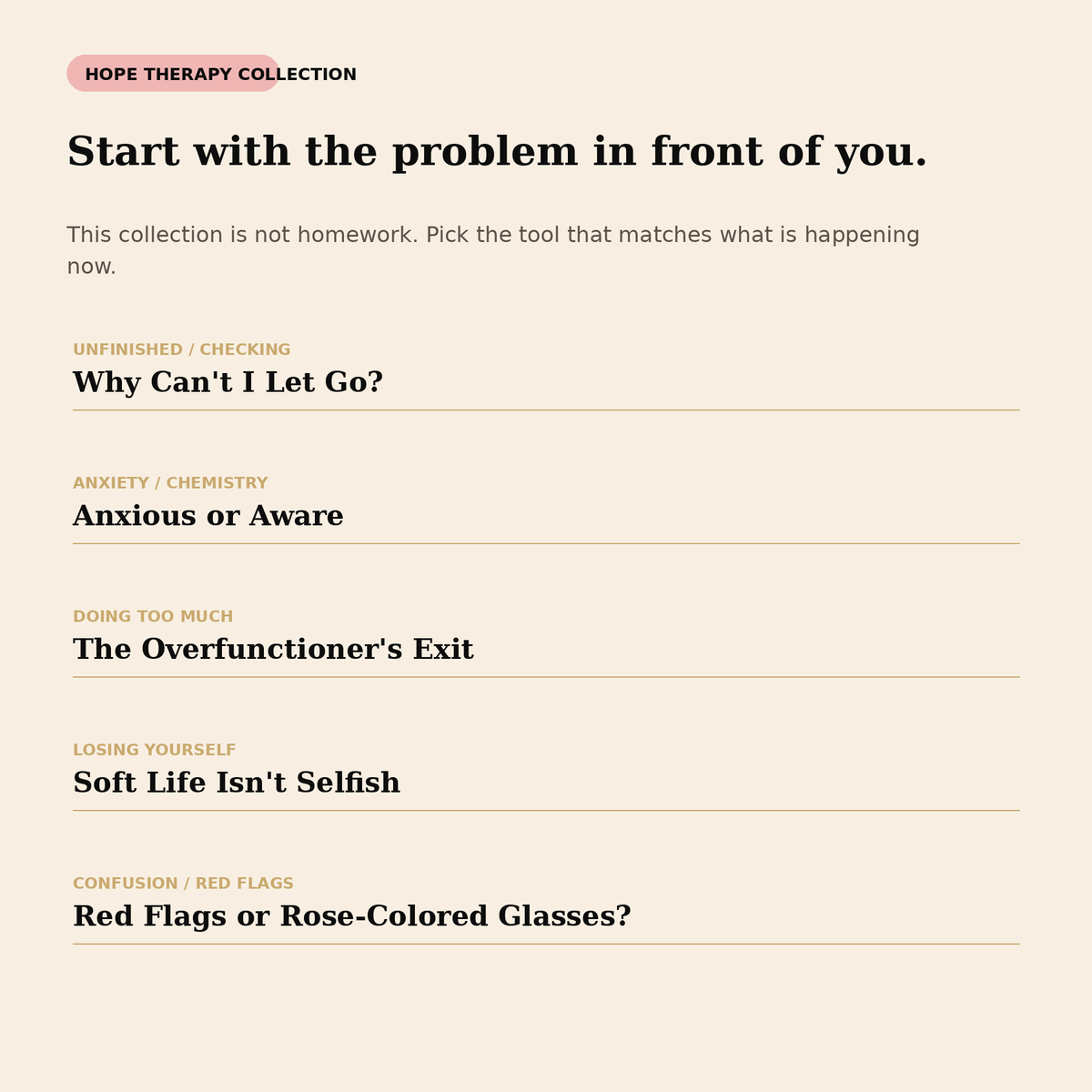 Where to start in The Hope Therapy Collection based on the relationship problem in front of you