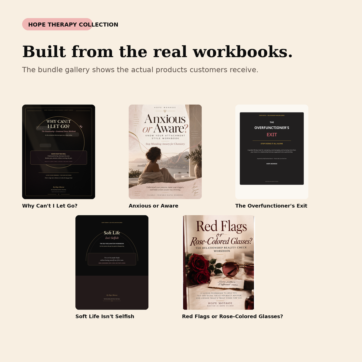 Actual workbook covers included in The Hope Therapy Collection by Hope Monroe