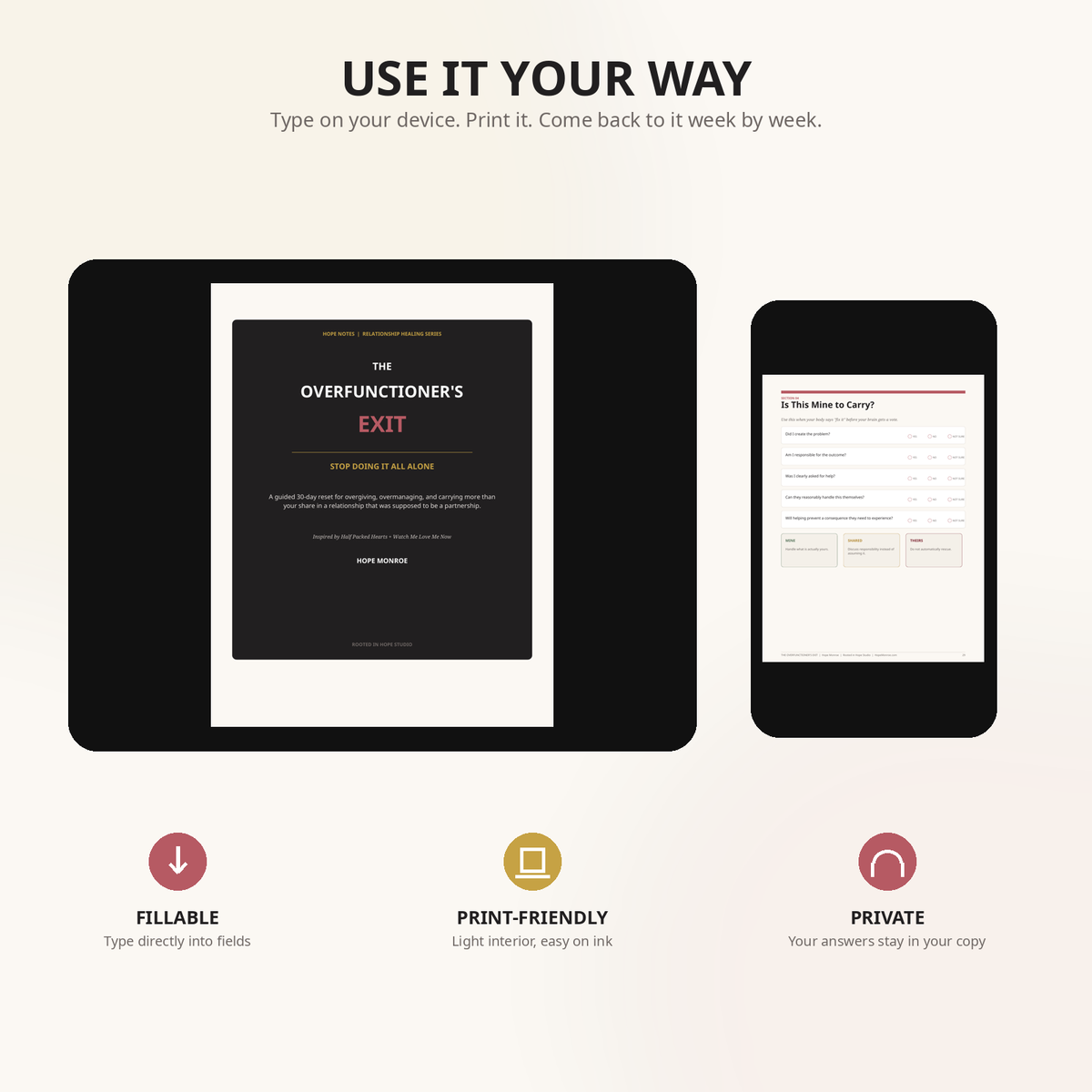 Fillable and print-friendly versions of The Overfunctioner's Exit