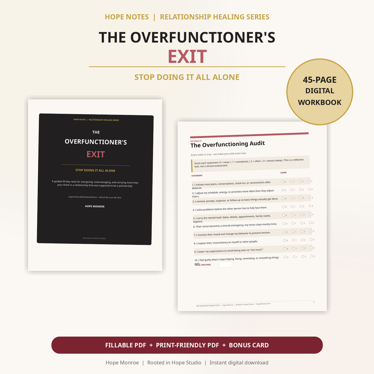 The Overfunctioner's Exit 45-page digital workbook by Hope Monroe